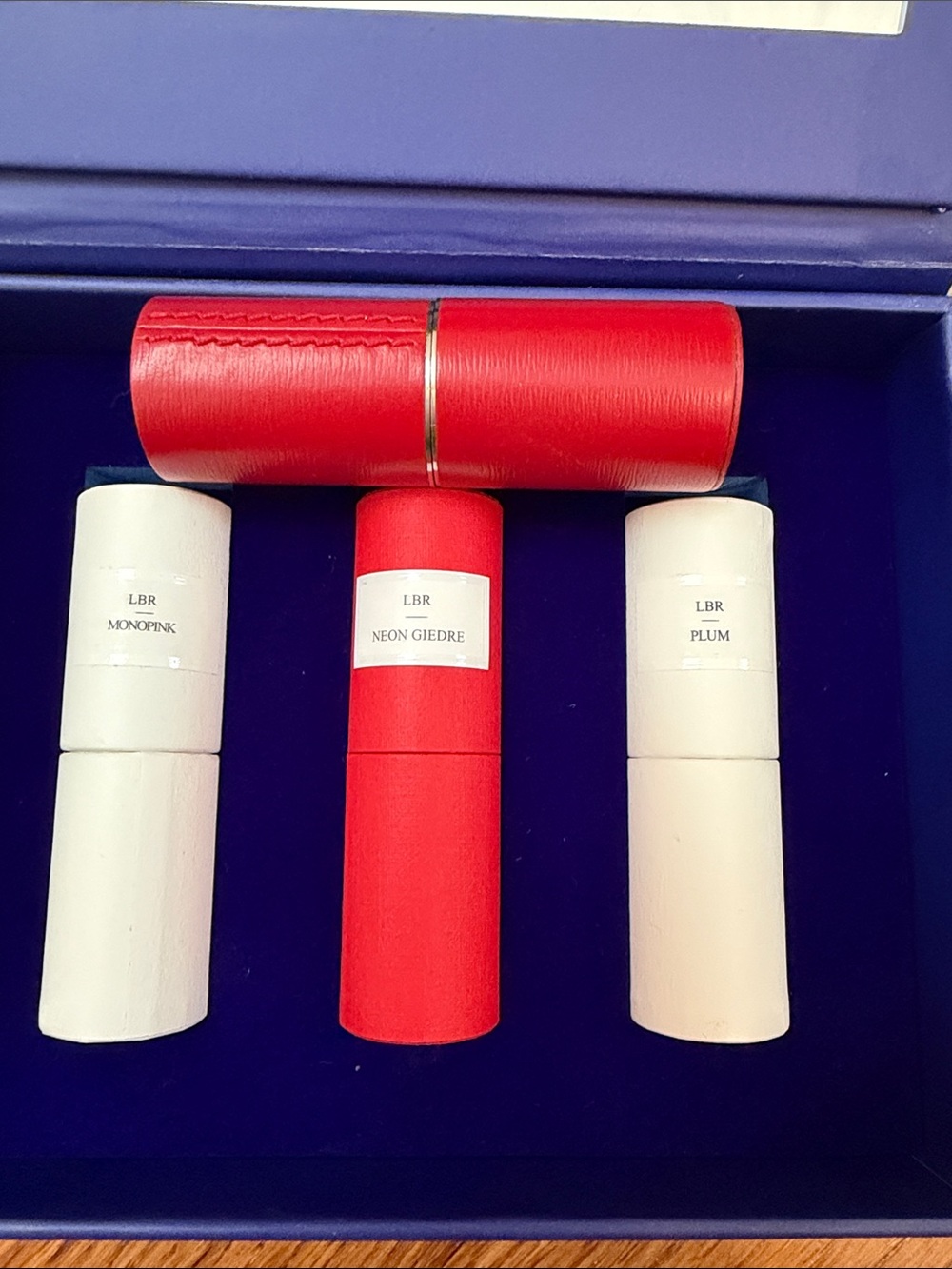 LaBouche Rouge Red leather refillable lipstick holder+ 3 lipsticks